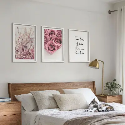 Billedvæg med blomstermotiv buket af roser med indskrift