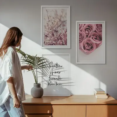 Billedvæg med blomstermotiv buket af roser med indskrift