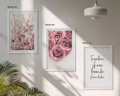 Billedvæg med blomstermotiv buket af roser med indskrift
