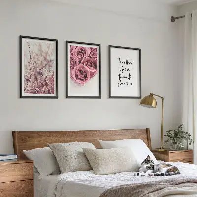 Billedvæg med blomstermotiv buket af roser med indskrift