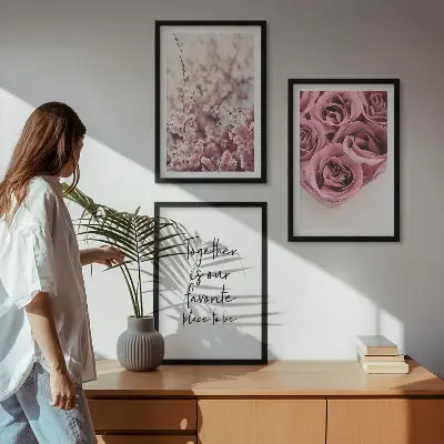 Billedvæg med blomstermotiv buket af roser med indskrift