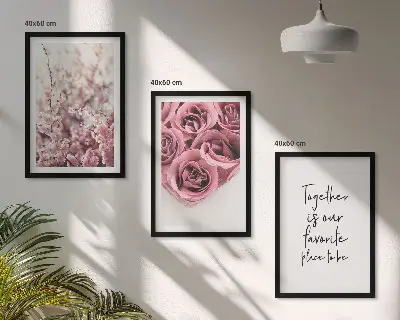 Billedvæg med blomstermotiv buket af roser med indskrift