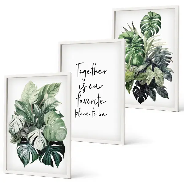 Grønne blade af tropiske planter triptykon med ramme