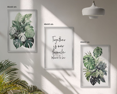Triptykon billeder med ramme Grønne blade af tropiske planter