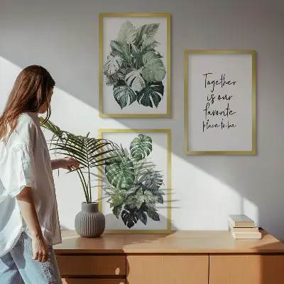 Grønne blade af tropiske planter triptykon med ramme