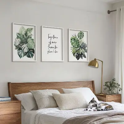 Grønne blade af tropiske planter triptykon med ramme