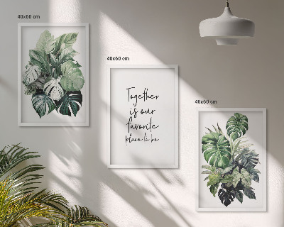 Triptykon billeder med ramme Grønne blade af tropiske planter