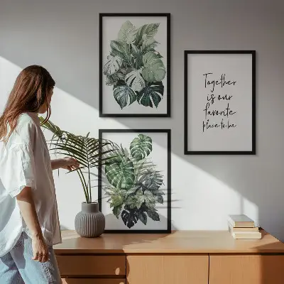 Grønne blade af tropiske planter triptykon med ramme
