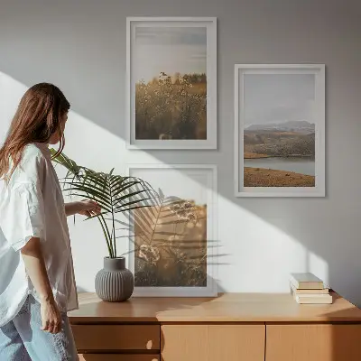 Billedsæt til soveværelset med motiv af landskaber, enge, bjerge og sø