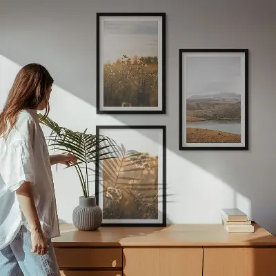 Billedsæt til soveværelset med motiv af landskaber, enge, bjerge og sø