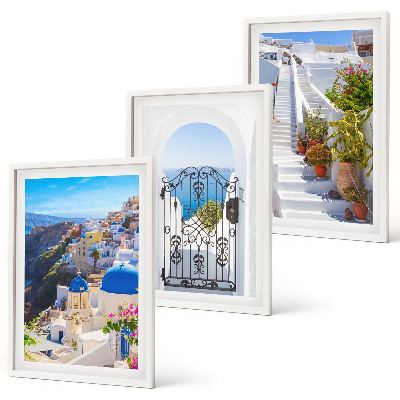 Triptykon billeder med ramme Santorini-arkitektur Oia