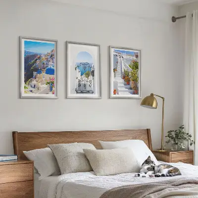 Triptykon med Santorini-arkitektur i Oia billeder med ramme