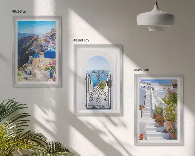 Triptykon med Santorini-arkitektur i Oia billeder med ramme