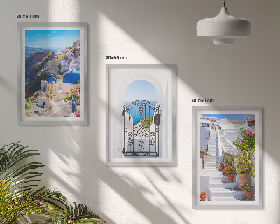 Triptykon billeder med ramme Santorini-arkitektur Oia