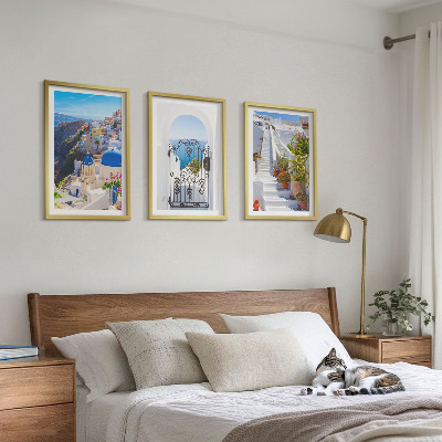 Triptykon billeder med ramme Santorini-arkitektur Oia