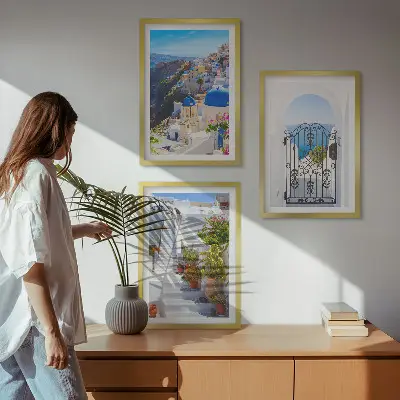 Triptykon med Santorini-arkitektur i Oia billeder med ramme