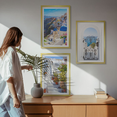 Triptykon billeder med ramme Santorini-arkitektur Oia