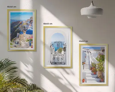Triptykon med Santorini-arkitektur i Oia billeder med ramme