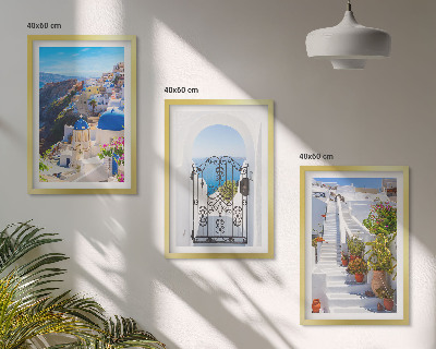 Triptykon billeder med ramme Santorini-arkitektur Oia