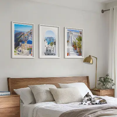 Triptykon med Santorini-arkitektur i Oia billeder med ramme