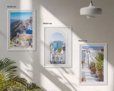 Triptykon med Santorini-arkitektur i Oia billeder med ramme