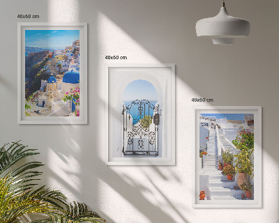 Triptykon billeder med ramme Santorini-arkitektur Oia