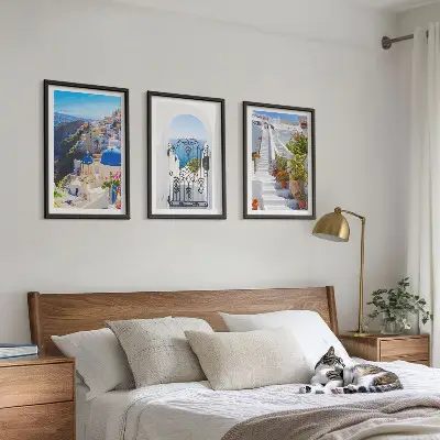 Triptykon med Santorini-arkitektur i Oia billeder med ramme