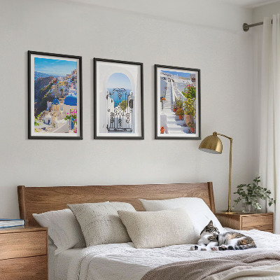 Triptykon billeder med ramme Santorini-arkitektur Oia