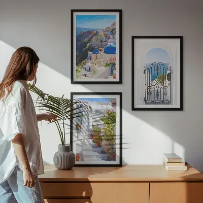 Triptykon med Santorini-arkitektur i Oia billeder med ramme