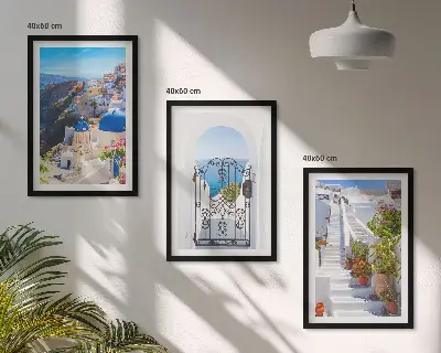Triptykon med Santorini-arkitektur i Oia billeder med ramme