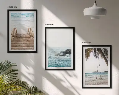 Billedvæg med strandtema trapper og hav med gynge