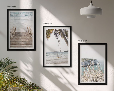 Triptykon billeder med ramme Strand trætrappe gynge