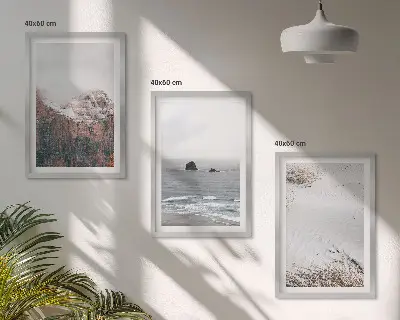 Billedsæt til soveværelset med motiver af bjerge, skyer, hav og sand