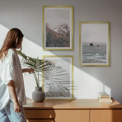 Billedsæt til soveværelset med motiver af bjerge, skyer, hav og sand