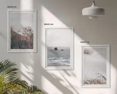 Billedsæt til soveværelset med motiver af bjerge, skyer, hav og sand
