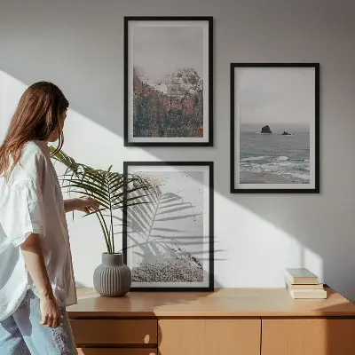 Billedsæt til soveværelset med motiver af bjerge, skyer, hav og sand