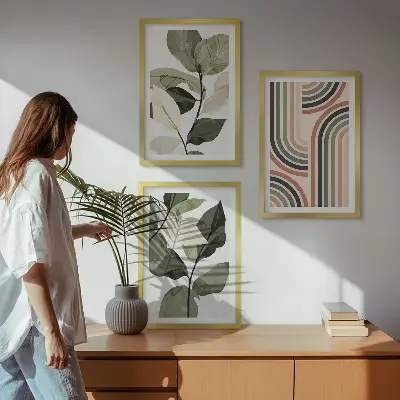 Billedvæg med geometriske plantemotiver