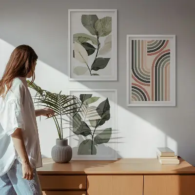 Billedvæg med geometriske plantemotiver