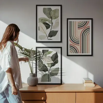 Billedvæg med geometriske plantemotiver
