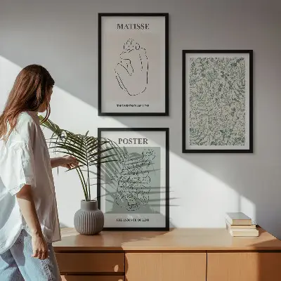 Sengesæt til soveværelset med minimalistisk mønster af linjer og planter