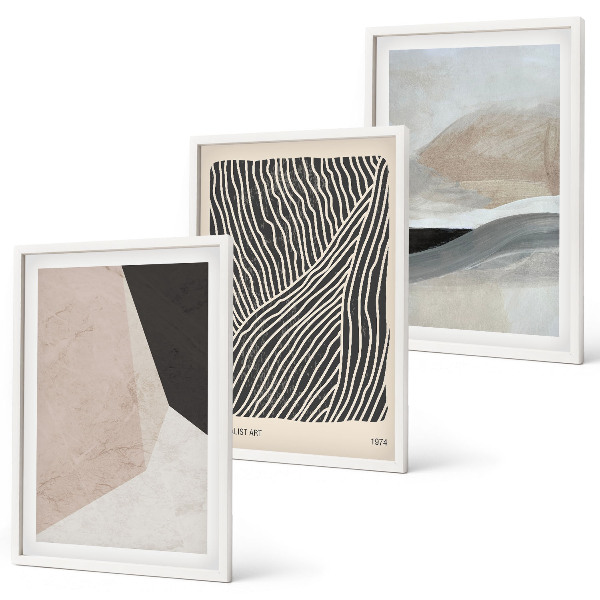 Triptykon billeder med ramme Abstrakte mønstre beige og grå