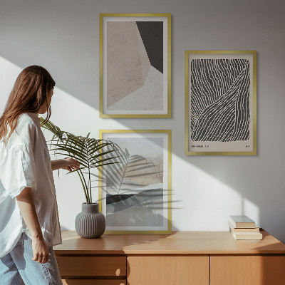 Triptykon billeder med ramme Abstrakte mønstre beige og grå