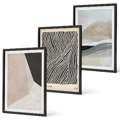 Triptykon billeder med ramme Abstrakte mønstre beige og grå