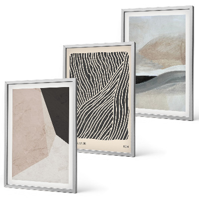 Triptykon billeder med ramme Abstrakte mønstre beige og grå