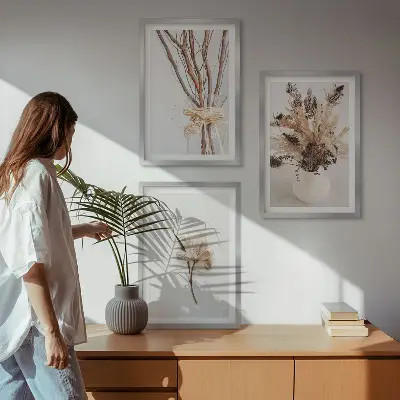 Billedsæt til soveværelset med minimalistiske blomster og grene