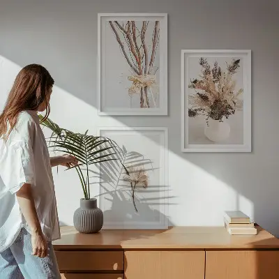 Billedsæt til soveværelset med minimalistiske blomster og grene