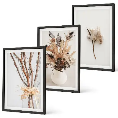 Billedsæt til soveværelset med minimalistiske blomster og grene