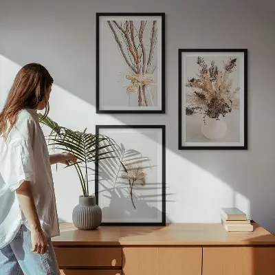 Billedsæt til soveværelset med minimalistiske blomster og grene