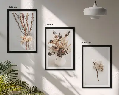 Billedsæt til soveværelset med minimalistiske blomster og grene