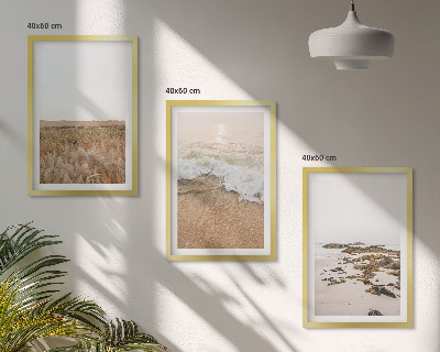 Triptykon billeder med ramme Strandbølger sten sommer